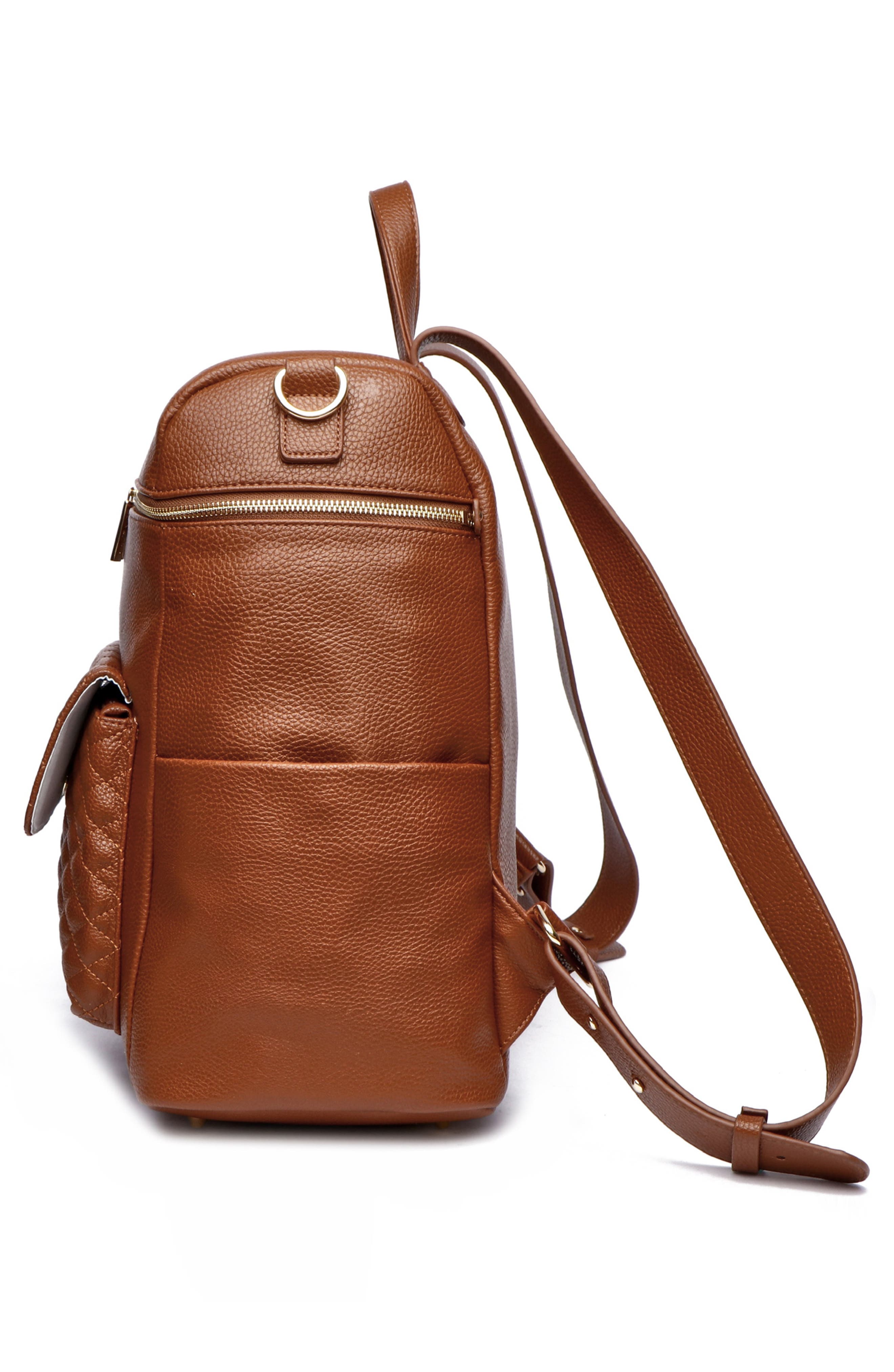 Luli Bebé Monaco Faux Leather Diaper Backpack, Alternate, color, Caramel Brown