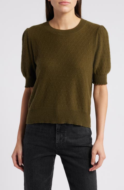 Puff Sleeve Pointelle Cashmere Sweater