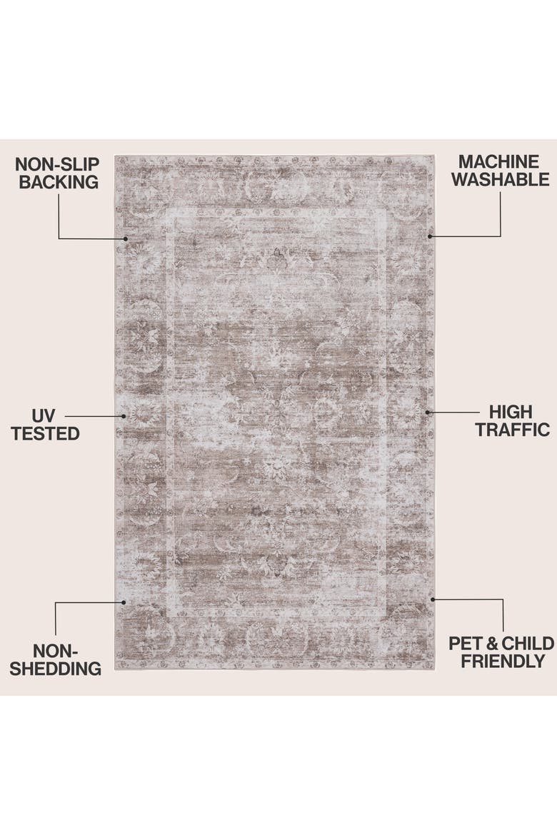 Arabella Vintage Floral Border Non-Slip Machine-Washable Beige/Cream 9 ft. x 12 ft. Area Rug, Alternate, color, Beige/Cream