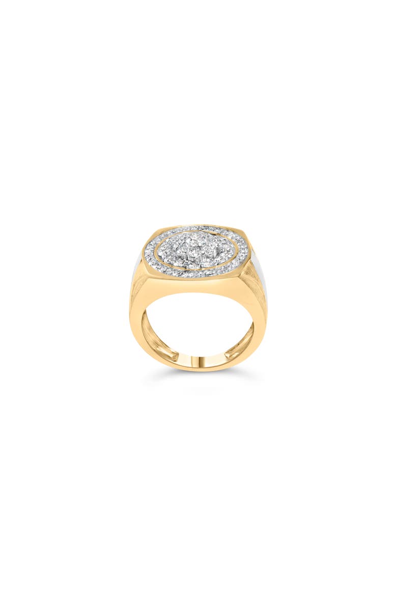 10K Yellow Gold 1 1/2 Cttw Diamond Cluster and Halo Signet Mens Ring, Alternate, color, Yellow