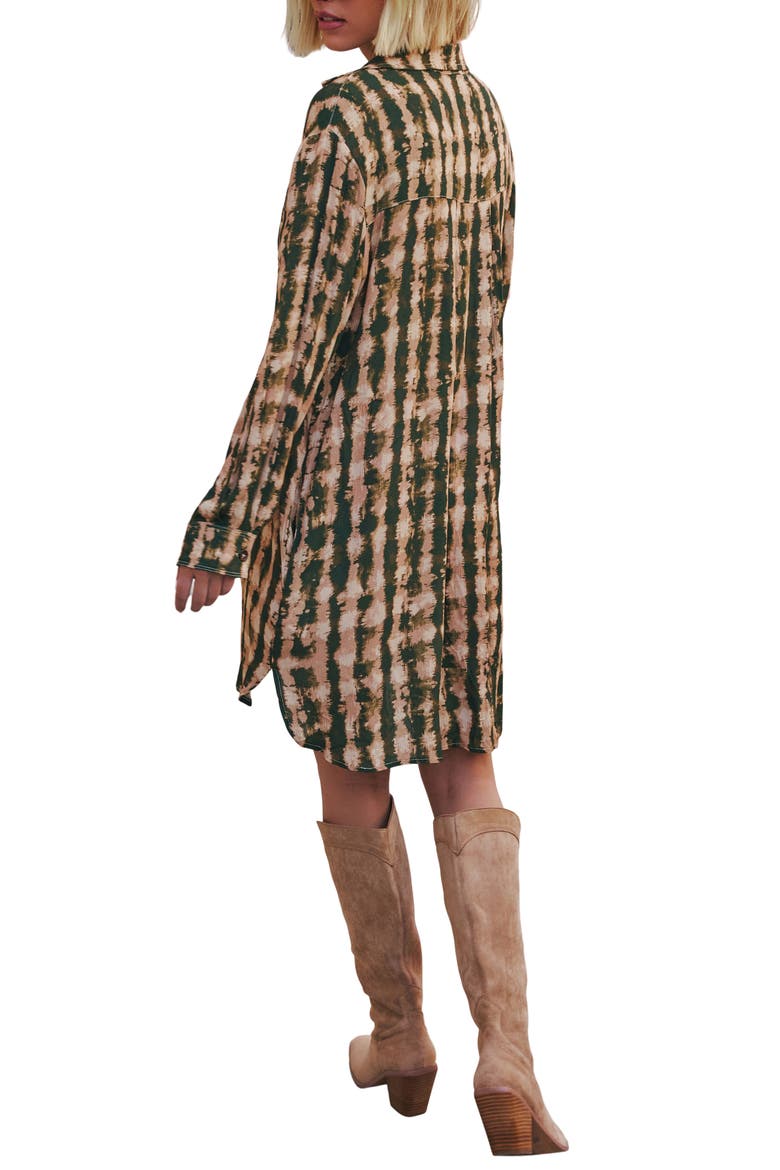 Queen Retro Print Long Sleeve Crepe Shirtdress, Alternate, color, PINE MULTI