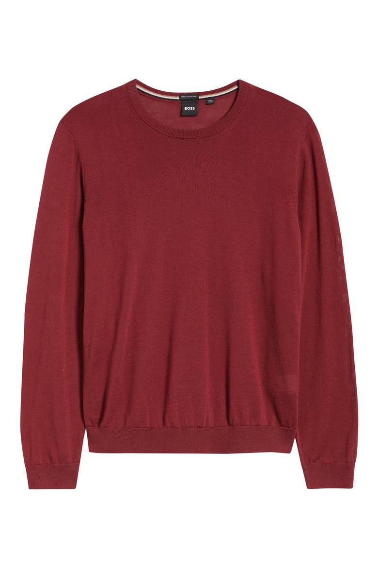Leno Virgin Wool Crewneck Sweater, Alternate, color, DARK RED