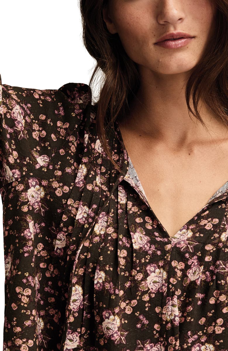 Lucky Brand Pintuck Floral Peasant Top, Alternate, color, Black Multi