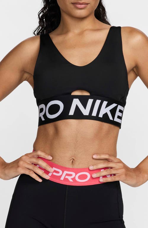 Nike Pro Indy Plunge Medium-Support Padded Sports Bra in Black/White/White at Nordstrom, Size Large