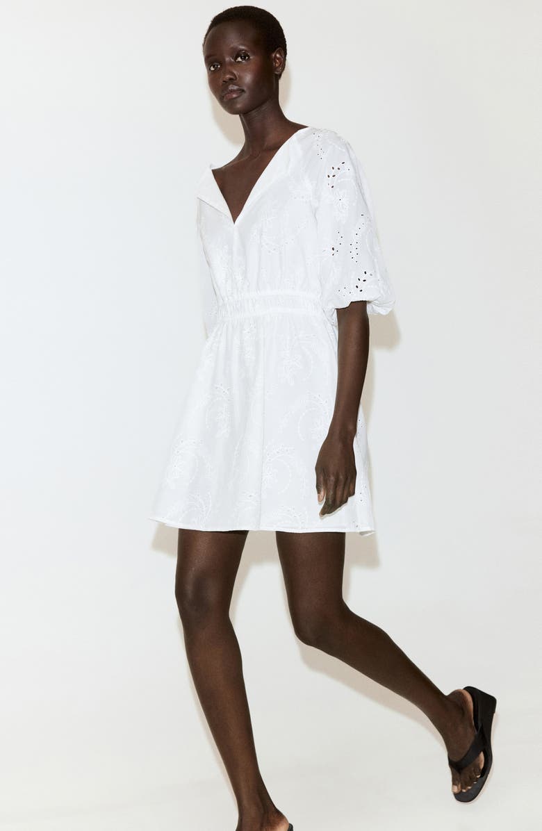 MANGO Floral Embroidered Cotton Minidress, Alternate, color, White