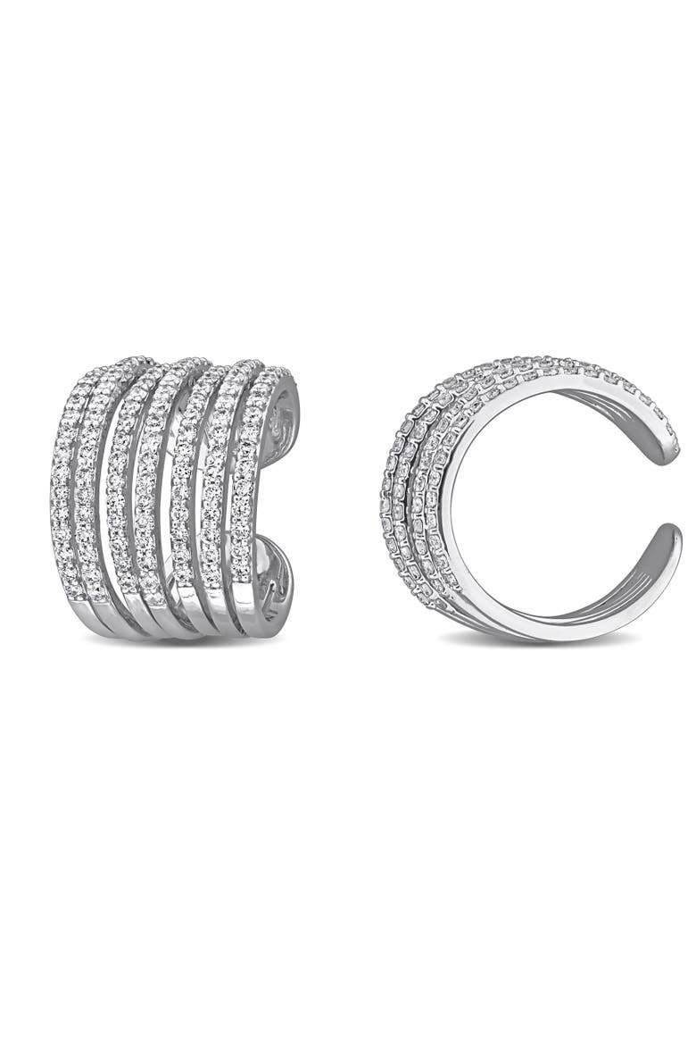 Lab-Grown Diamond Multi-Row Cuff Earrings 14k, Main, color, White Gold