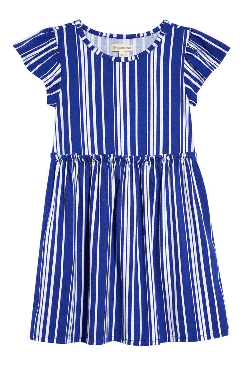 Kids' Flutter Sleeve Jersey Dress, Main, color, BLUE BLUING BEACH STRIPE