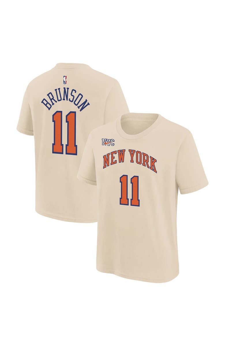 Nike Youth Nike Jalen Brunson Cream New York Knicks 2025/26 City Edition Name & Number T-Shirt, Main, color, Cream