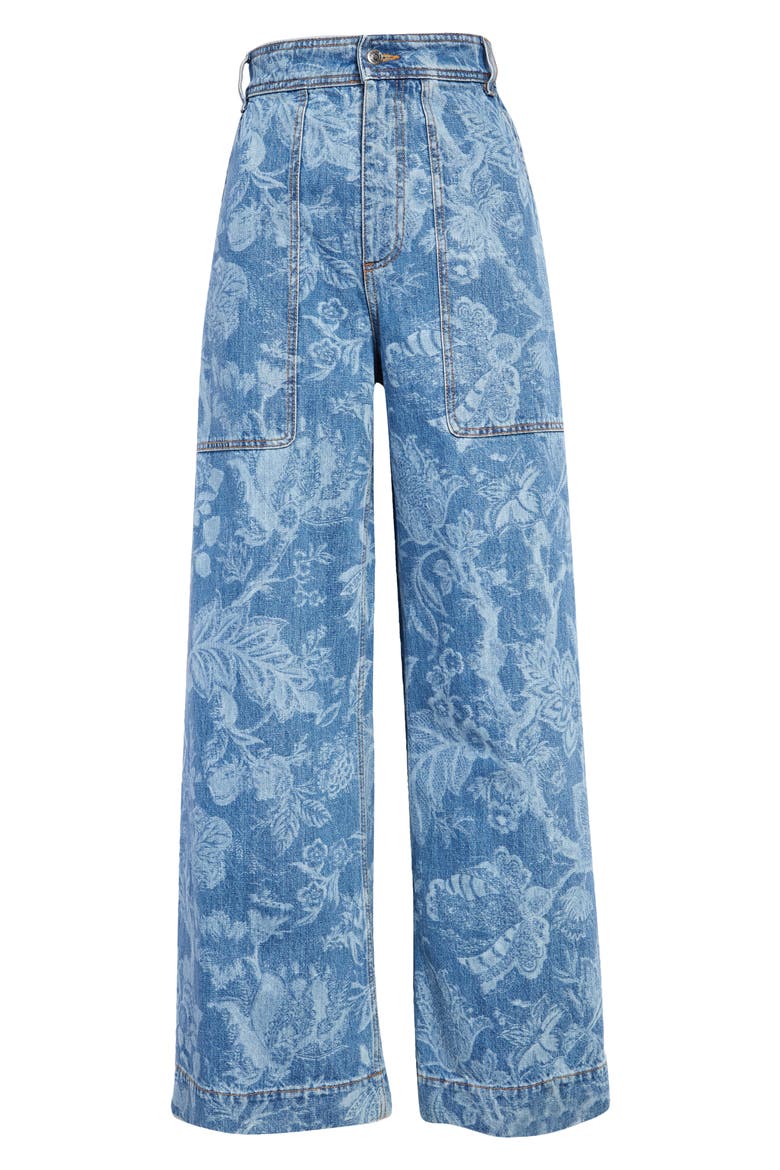 Dancer Floral Print Wide Leg Jeans, Alternate, color, BLUE