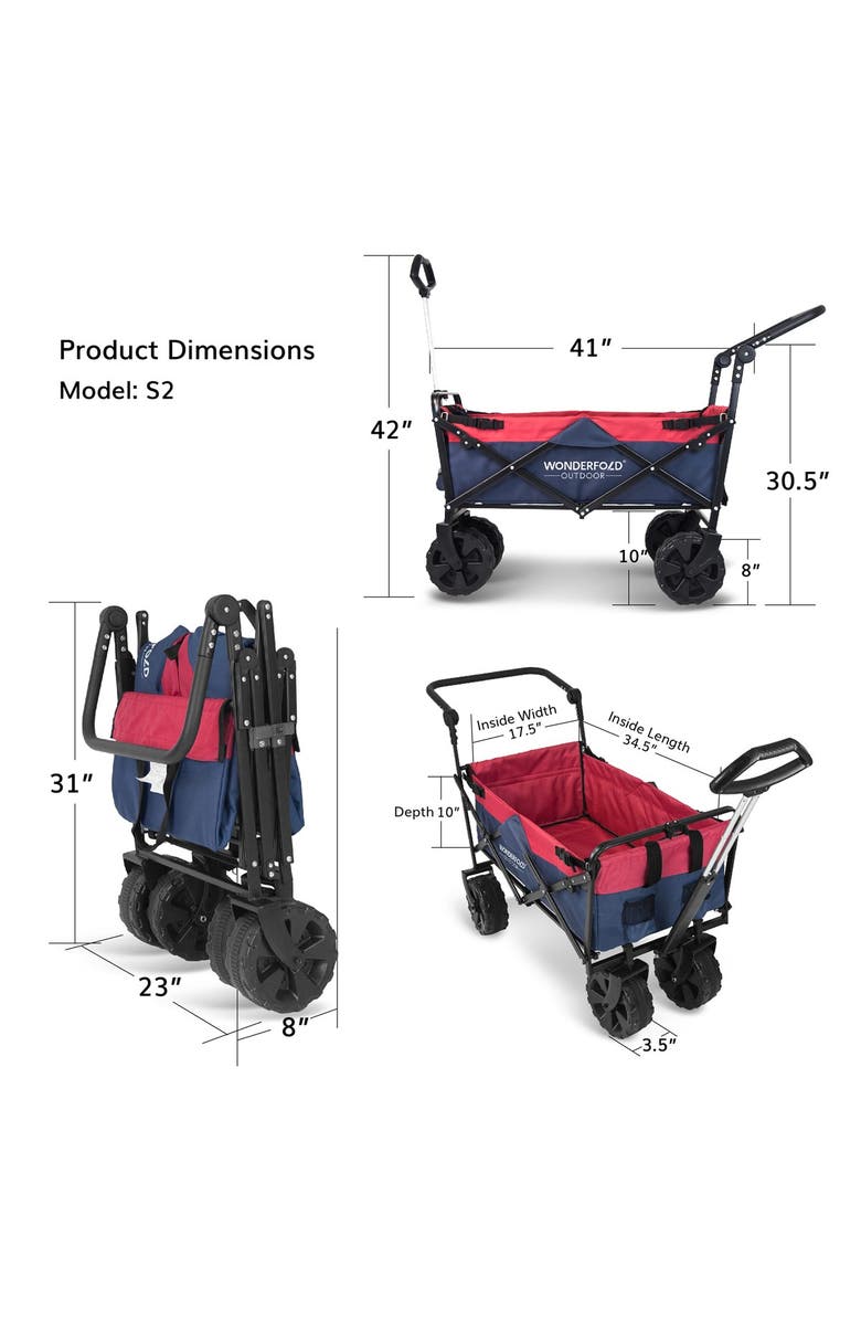 WonderFold Beach Tire Push & Pull Folding Wagon - Navy, Alternate, color,