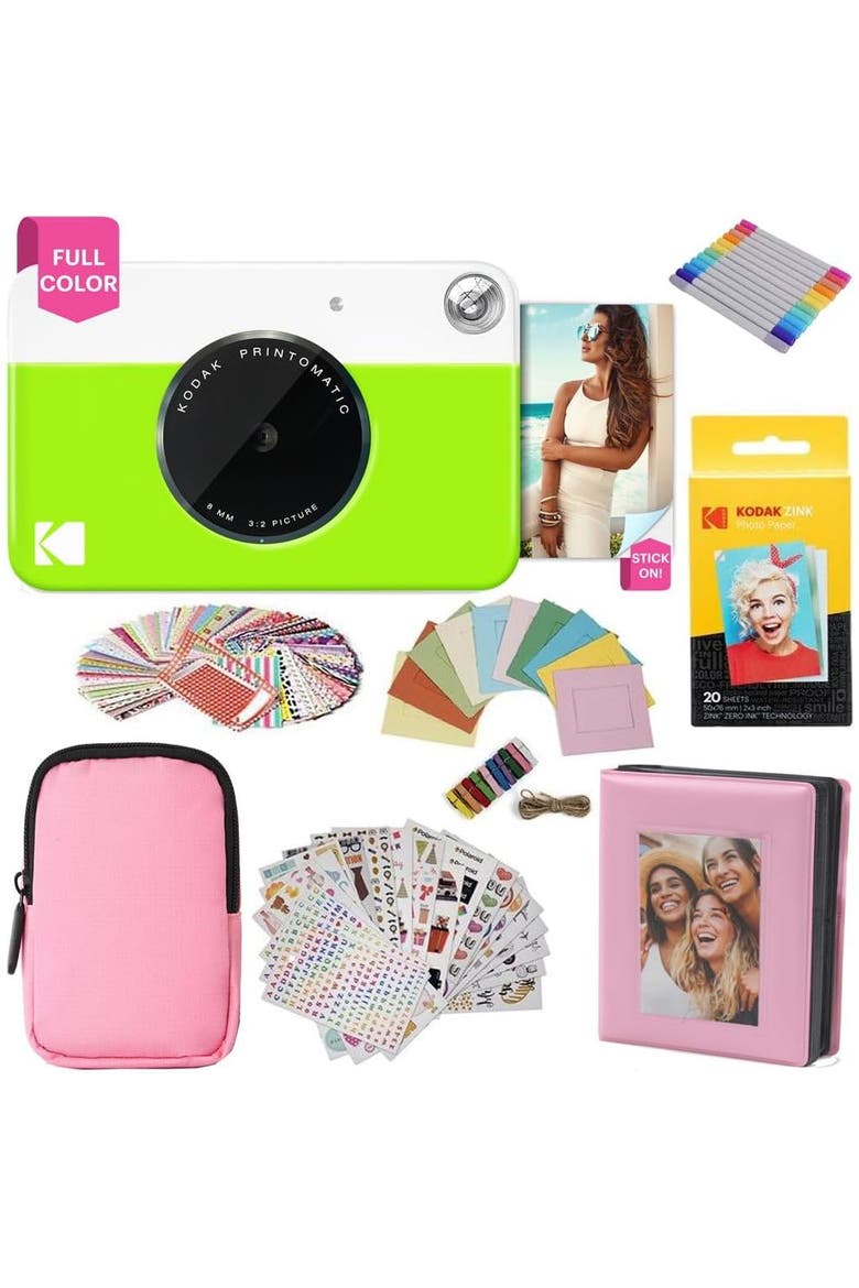 Printomatic Camera w/ Pink Case Bundle, Main, color, Green