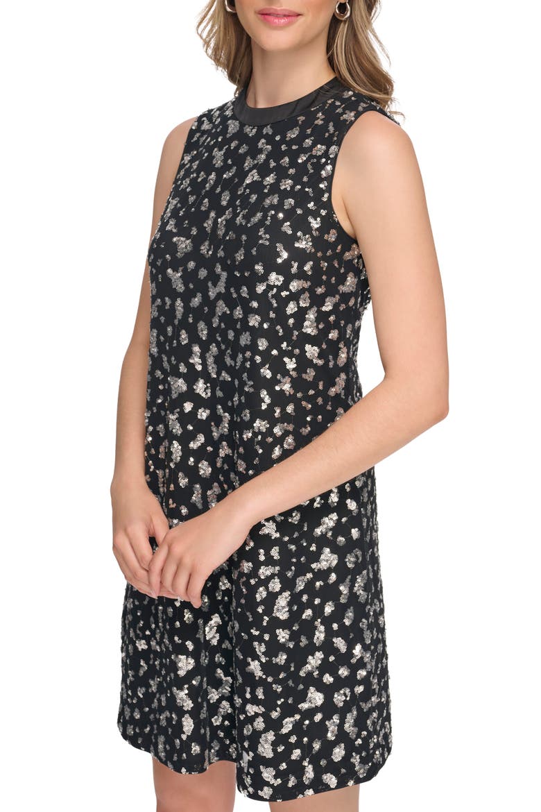 Sequin Sleeveless Dress, Alternate, color, BLACK / SILVER