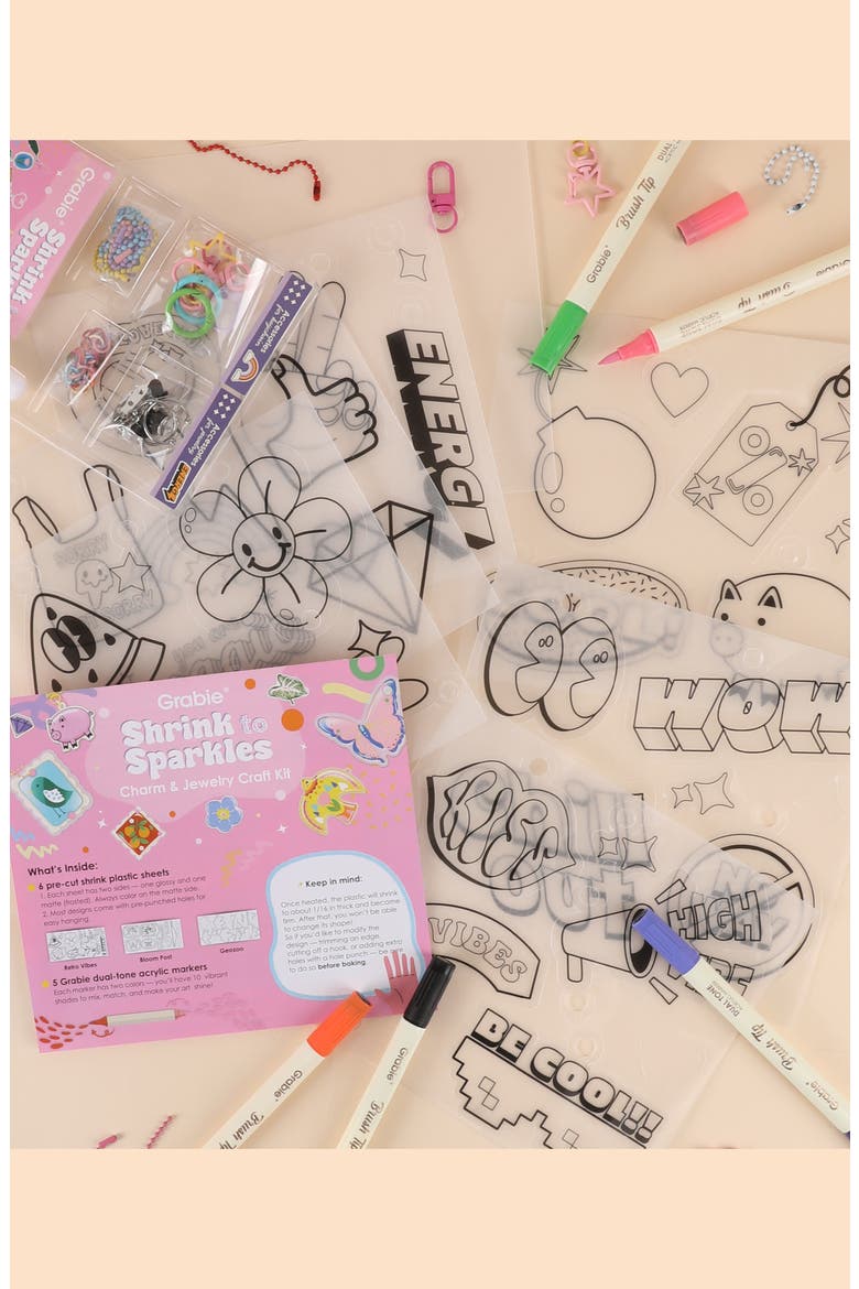 Shrink to Sparkles DIY Shrinky Dinks Craft Kit, Alternate, color, Retro Vibes