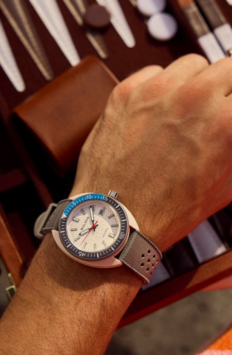 BULOVA Snorkel Sea Turtle Rubber Strap Watch, 41mm, Alternate, color, 