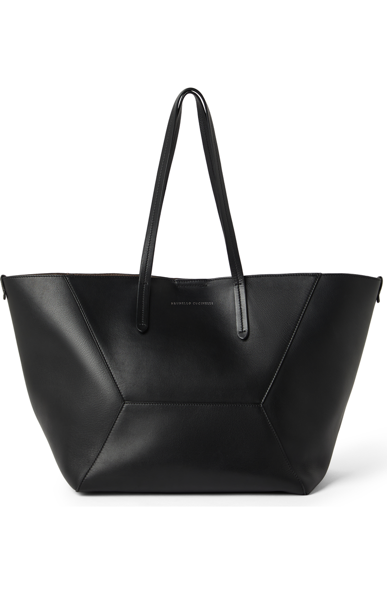 Brunello Cucinelli Calfskin BC Duo bag, Main, color, Black