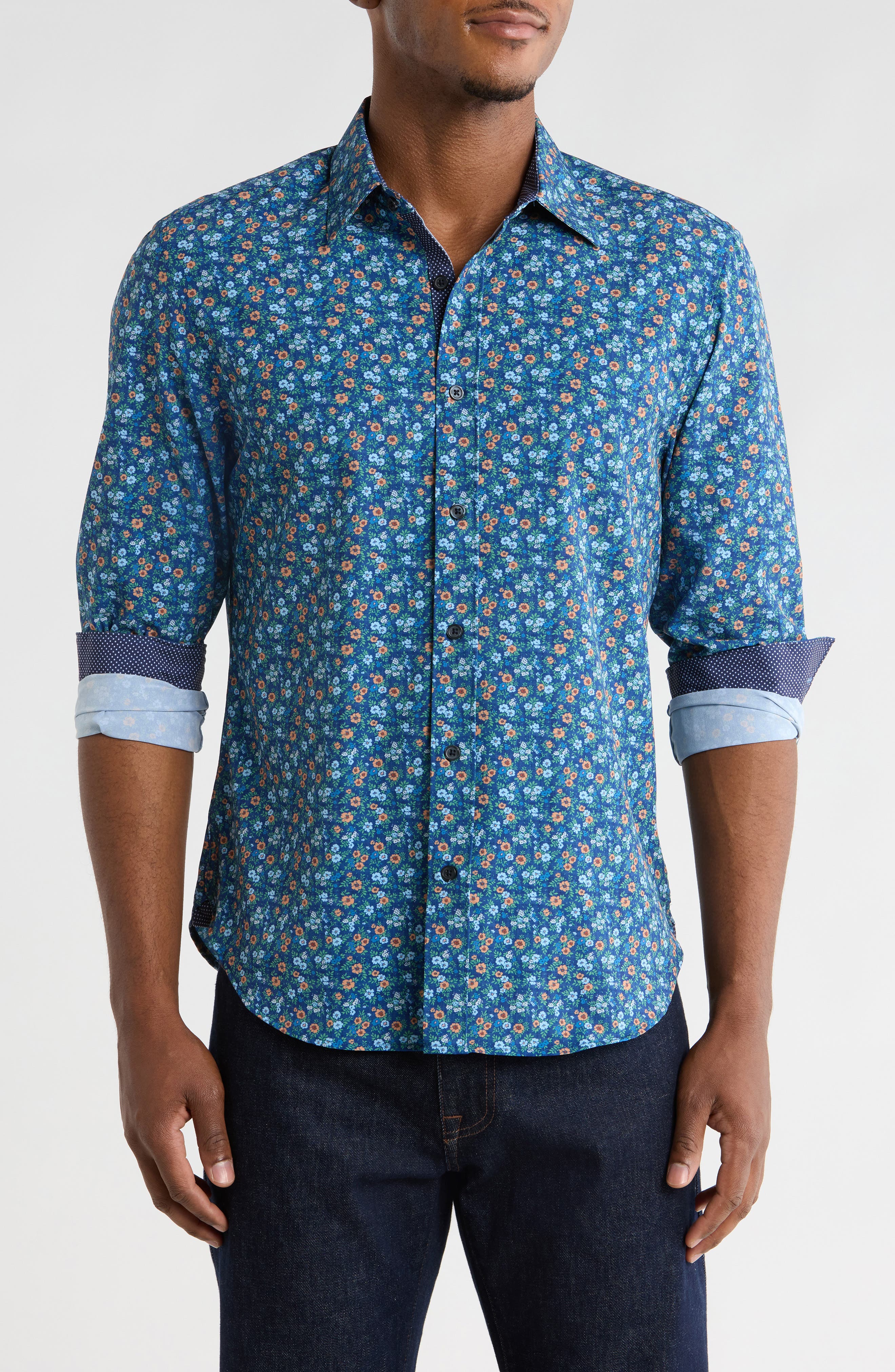 CONSTRUCT Slim Fit Floral Print 4-Way Stretch Button-Up Shirt