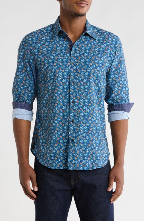 Slim Fit Floral Print 4-Way Stretch Button-Up Shirt