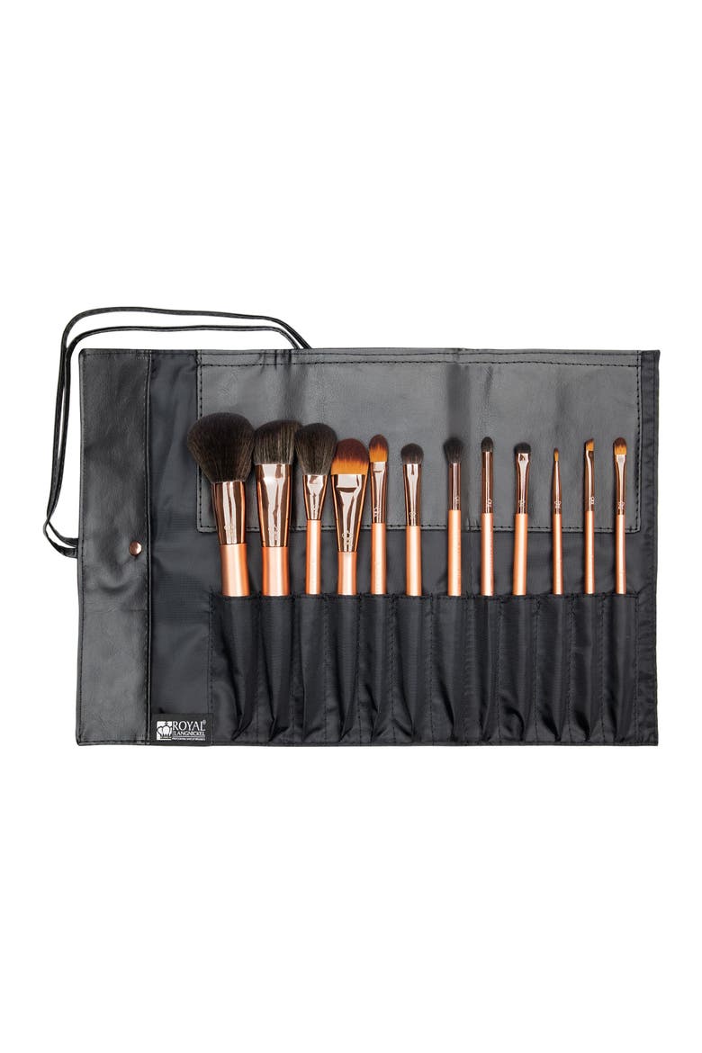Rose Gold 13pc Wrap Makeup Brush Set, Main, color, Black