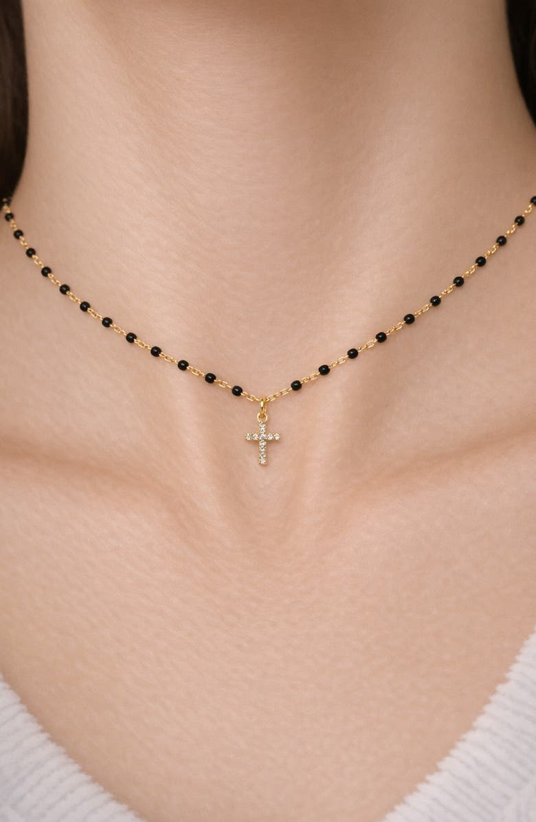 Argento Vivo Sterling Silver Black Enamel Pavé Cross Pendant Necklace, Alternate, color, Gold