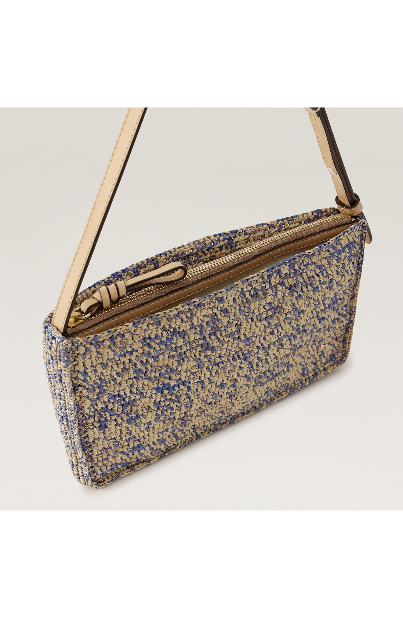 Kumana Raffia Shoulder Bag, Alternate, color, LAPIS MELANGE/ BEIGE
