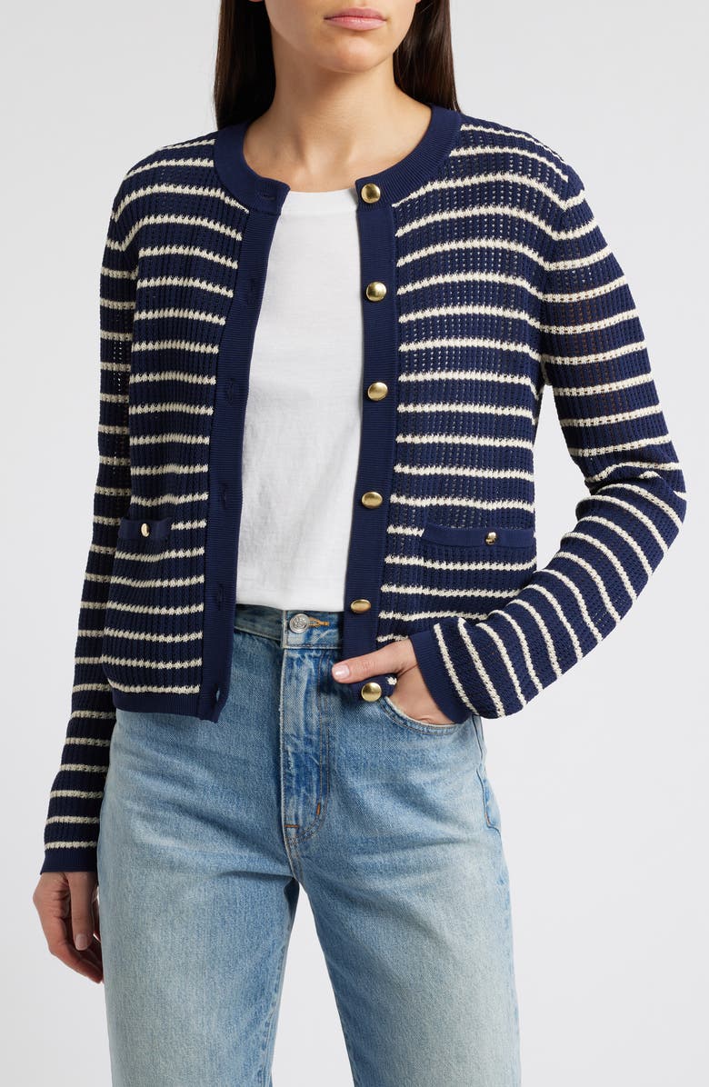 rag & bone Viola Stripe Cardigan, Alternate, color, Indigomult