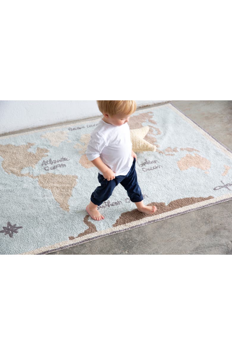 Lorena Canals Vintage Map Washable Recycled Cotton Blend Rug, Alternate, color, Blue