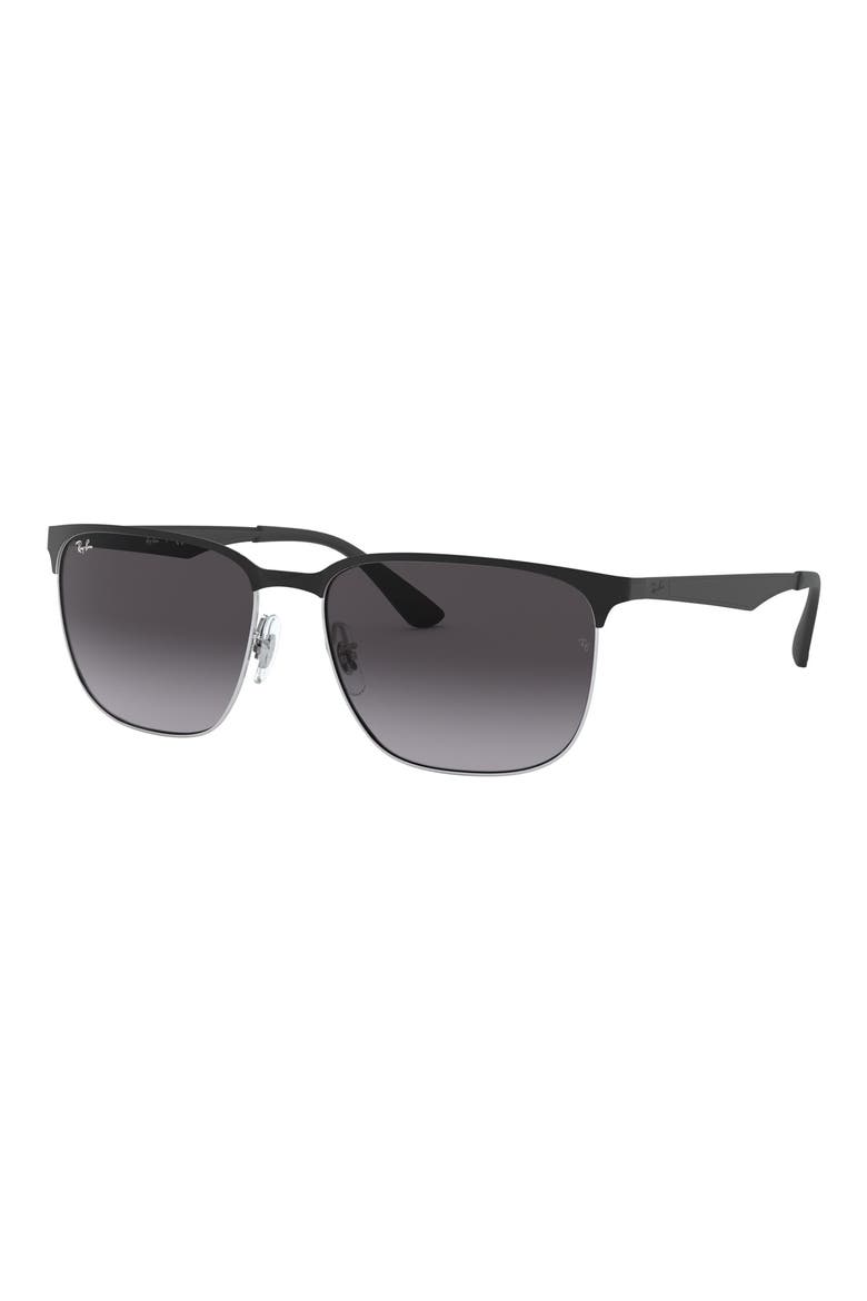 59mm Gradient Square Sunglasses, Alternate, color, BLACK SILVER
