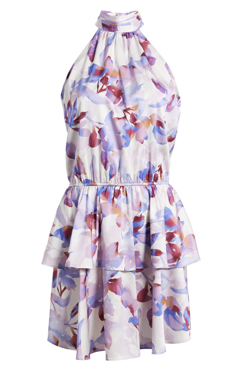 Chelsea28 Tiered Halter Minidress, Alternate, color, Blue- Purple Floral
