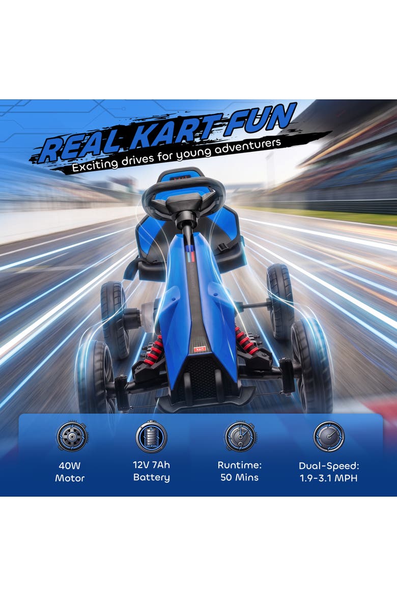 12V Kids Electric Go Kart, EVA Tires, 2 Speeds, Black, Alternate, color, Blue