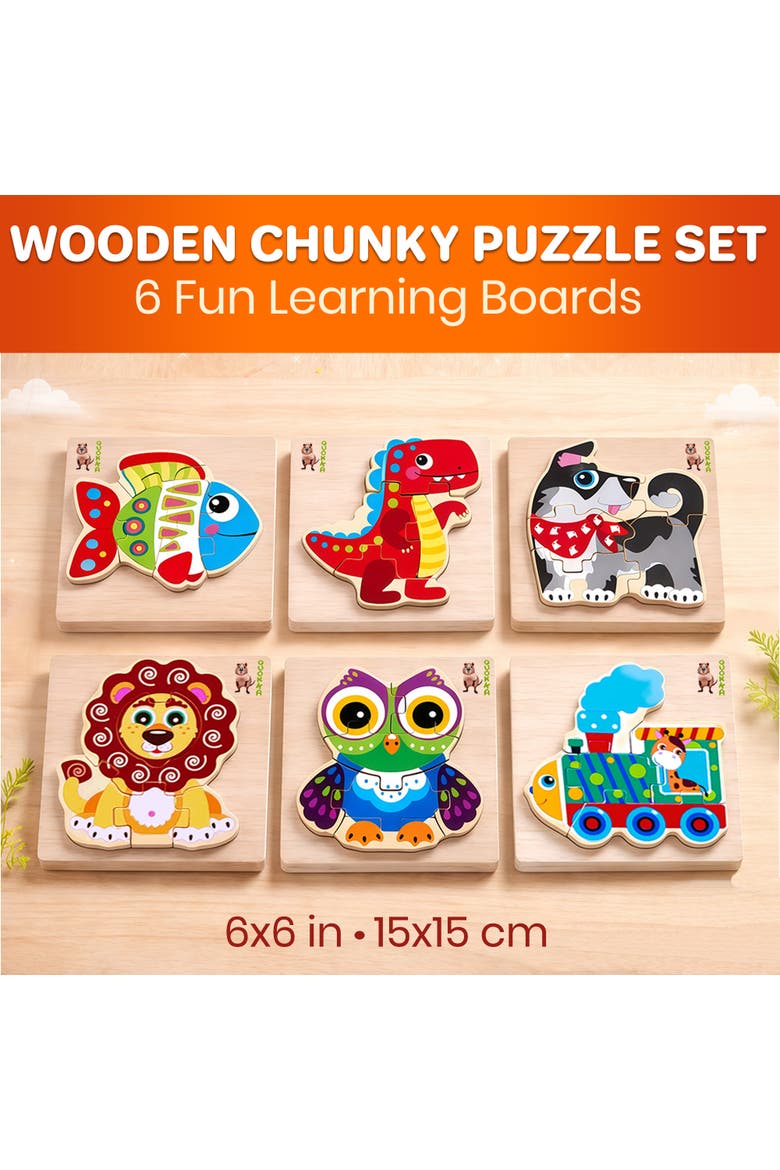 Wooden Montessori Puzzle Set for Toddlers, Alternate, color, Cartoonish animals