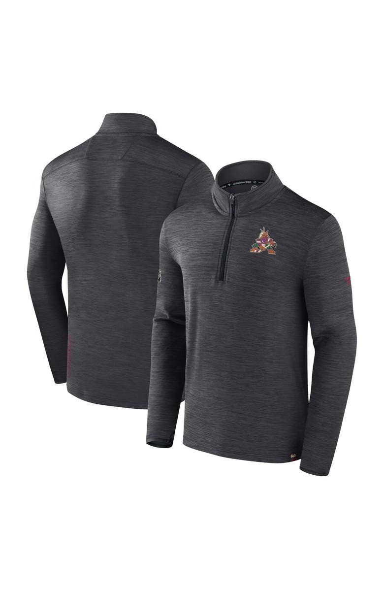 FANATICS Men's Fanatics Branded  Heather Charcoal Arizona Coyotes Authentic Pro Quarter-Zip Pullover Top, Main, color, 