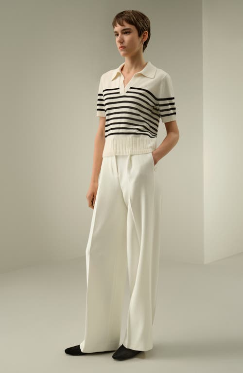 Lilysilk Luxury Striped Cashmere Polo Sweater In White