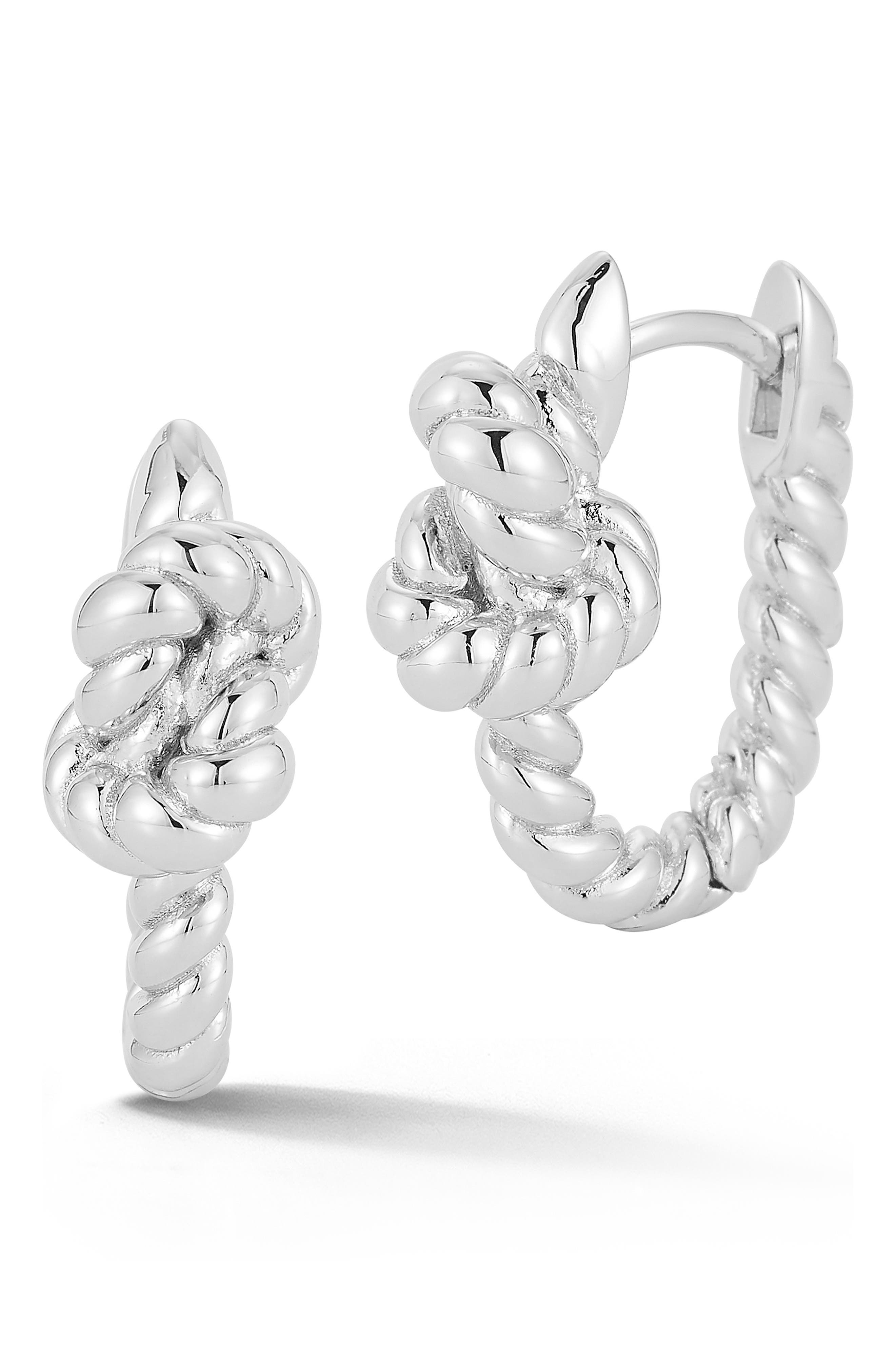 Sphera Milano Twisted Knot Huggie Hoop Earrings In Silver