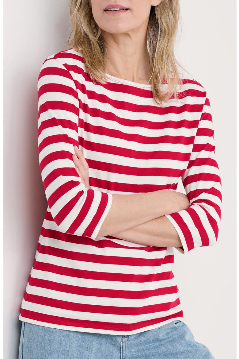 Sailor Stripe Three Quarter Sleeve Organic Cotton T-Shirt, Main, color, SCALLION SCARLET