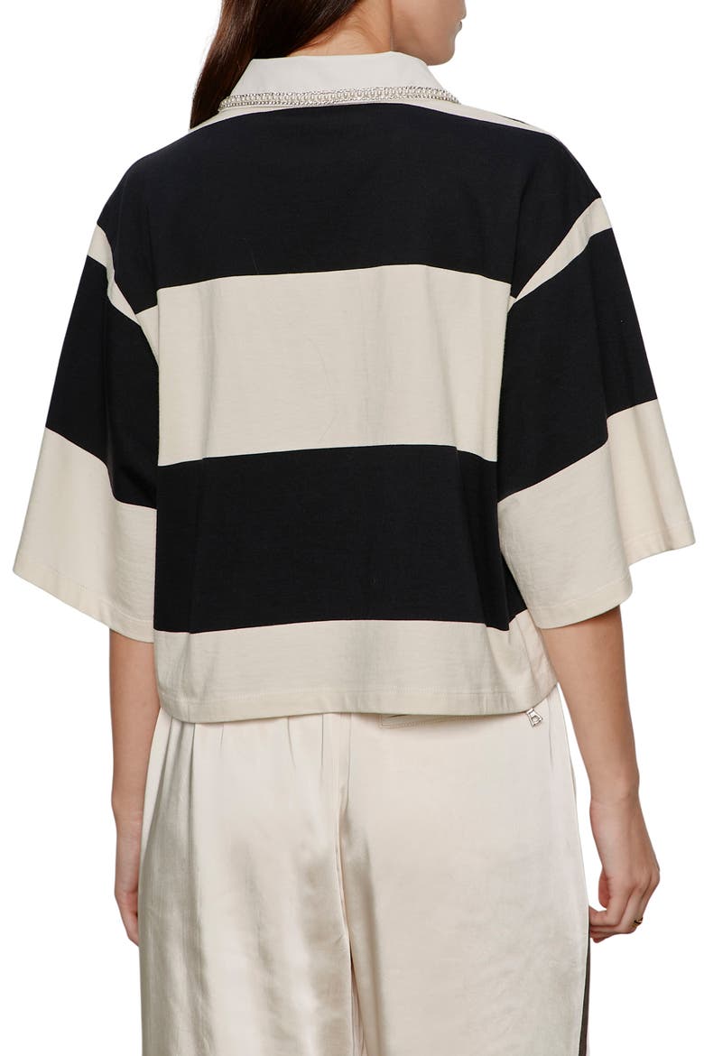 Embellished Polo Top, Alternate, color, COLLAGEN WHITE/ BLACK STRIPE