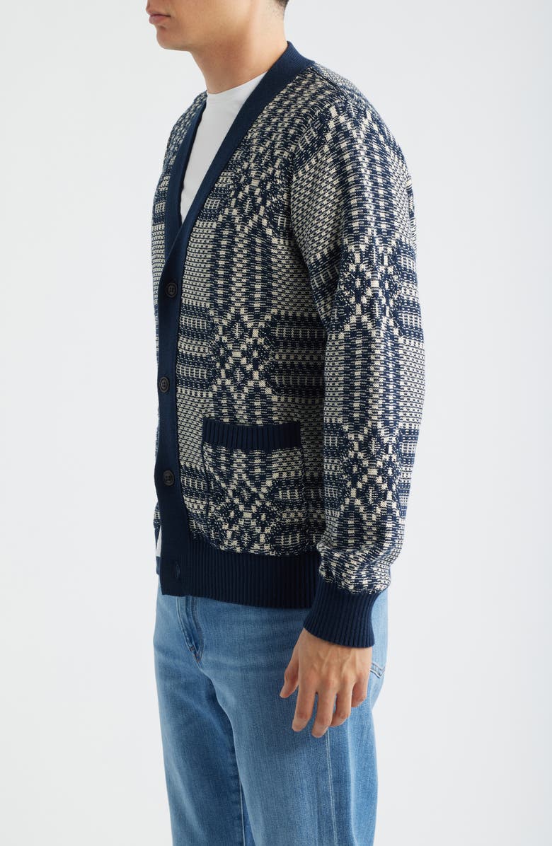Corridor Overshot Geometric Intarsia Cardigan, Alternate, color, Mountain Blue