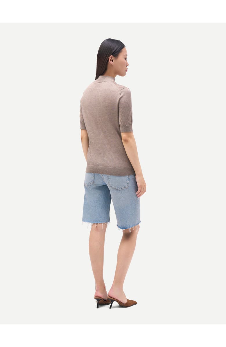 Gobi Cashmere Cashmere Silk Shirt with High Neck, Alternate, color, Timber Wolf