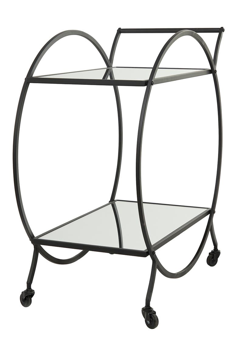 Black Metal Contemporary Bar Cart with Wheels & Handle, Alternate, color, BLACK