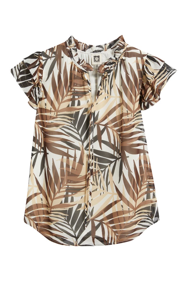 Ruffle Tie Neck Top, Alternate, color, WHITE DOVE MULTI
