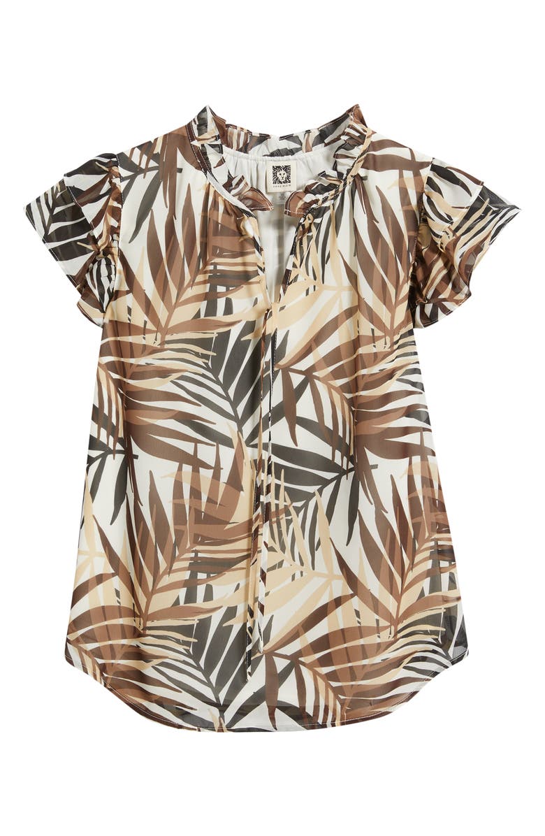 Anne Klein Ruffle Tie Neck Top, Alternate, color, White Dove Multi