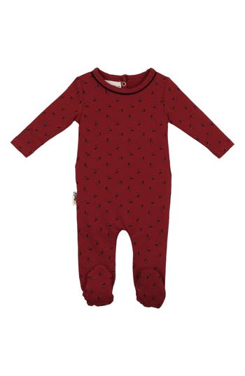 Maniere Manière Winter Berries Cotton Blend Footie In Burgundy