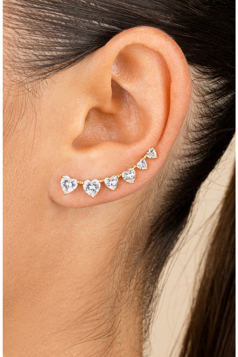 Jillian Cubic Zirconia Heart Threader Earrings, Alternate, color, GOLD