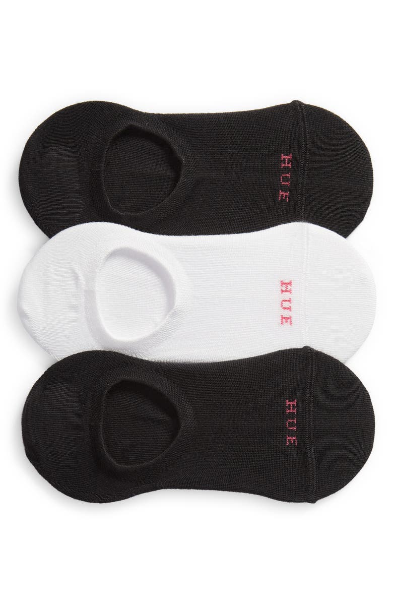 Hue 3-Pack The Perfect Sneaker Liner Socks, Main, color, Black/White