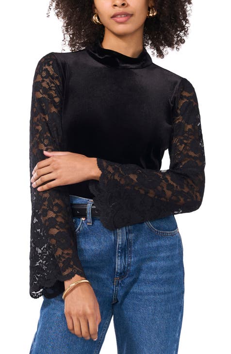 L’AGENCE Cut Out Of-the-Shoulder high quality Long Lace Sleeve Black Blouse Tunica Sz M