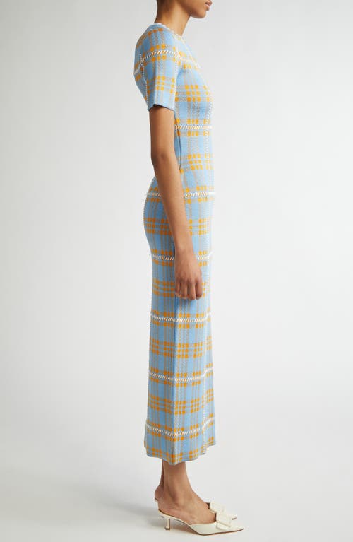 Lela Rose Plaid Whipstitch Trim Midi Sheath Dress In Powder Blue