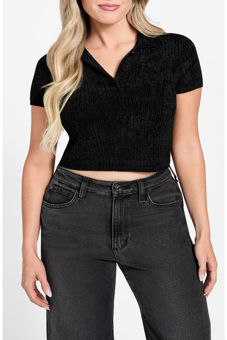 Mona Chenille Polo Sweater, Main, color, BLACK-BLACK