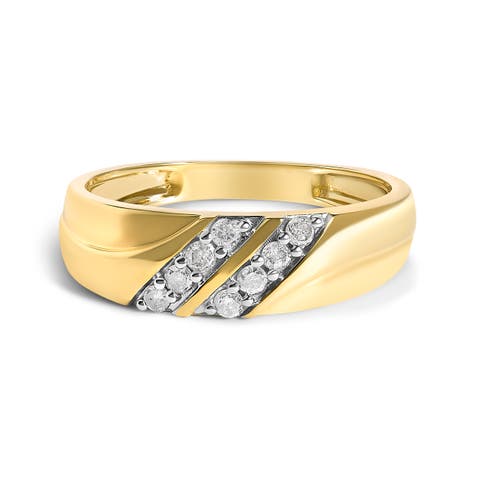 Men's 14K Yellow Gold Plated Sterling Silver 1/4 Cttw Diamond Two Row Channel Band Ring