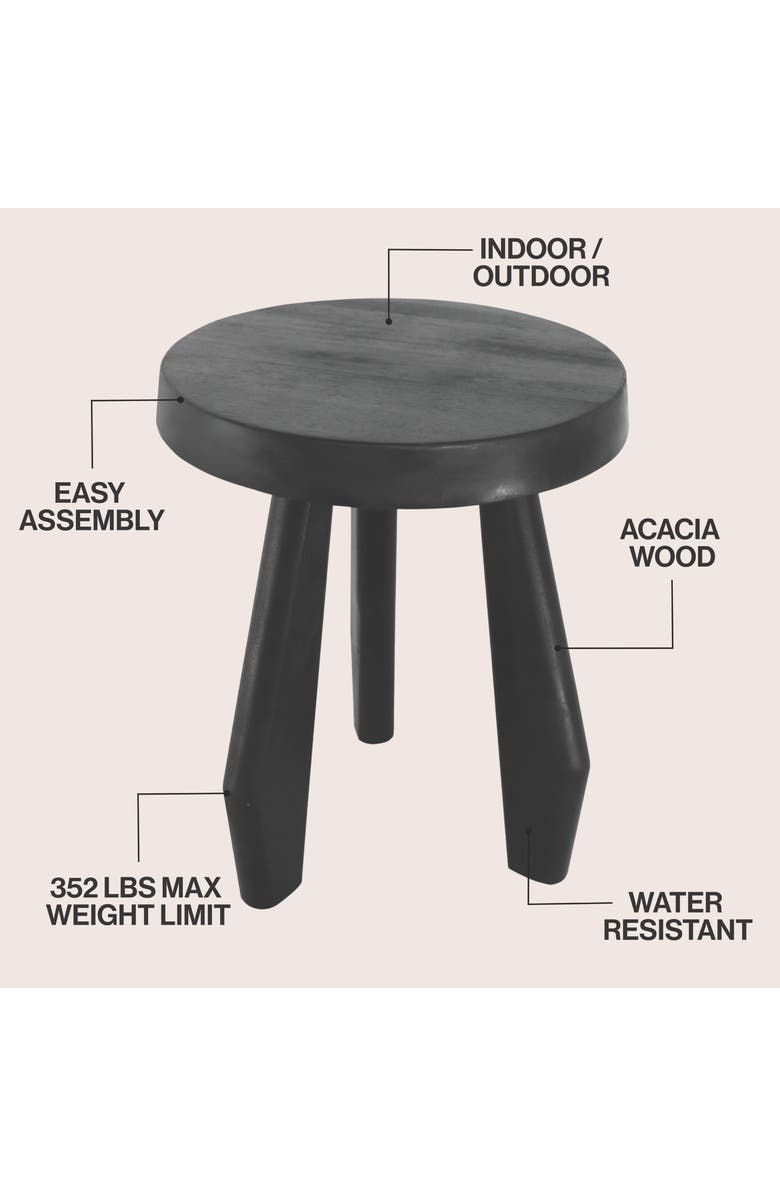 JONATHAN Y Terra Rustic Coastal Acacia Wood Tripod Round Indoor/Outdoor Accent Stool, Alternate, color, Black