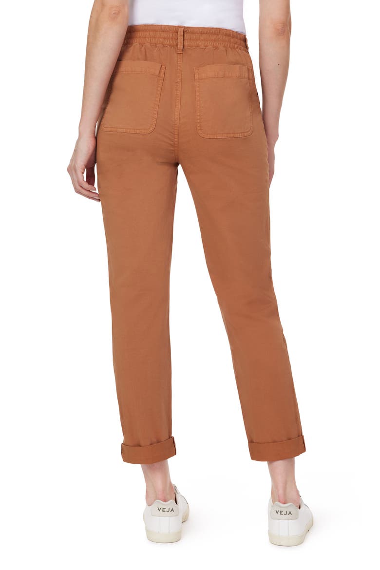 Rolled Hem Drawstring Girlfriend Pants, Alternate, color, COGNAC