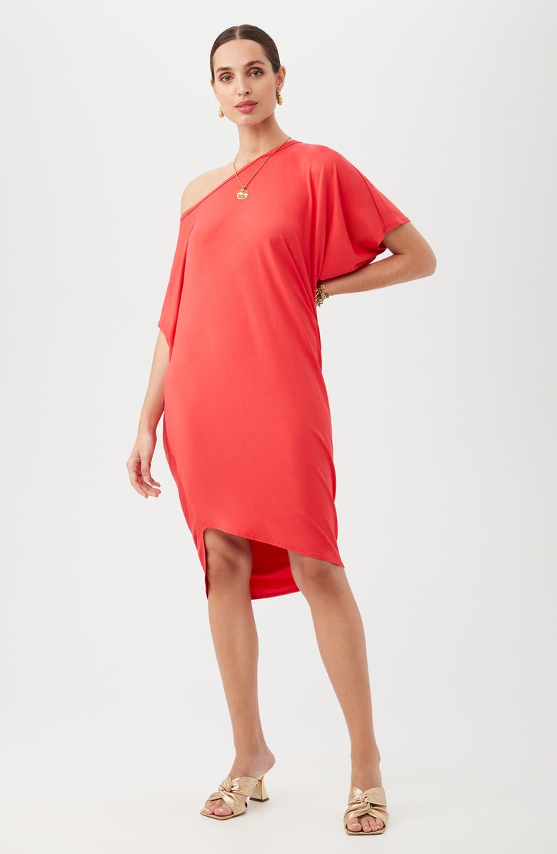 Trina Turk Radiant One-Shoulder Asymmetric Shift Dress, Alternate, color, Moroccan Sunset